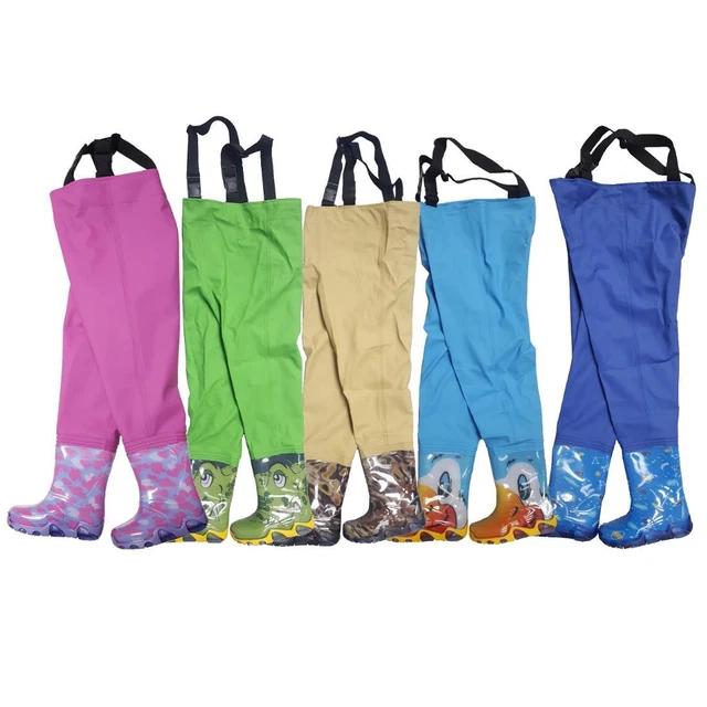 Salopette Impermeabile Kinderwat Con Stivali In Gomma Per Bambini, Verde, Taglia 22/23, Per Gioco E Pesca