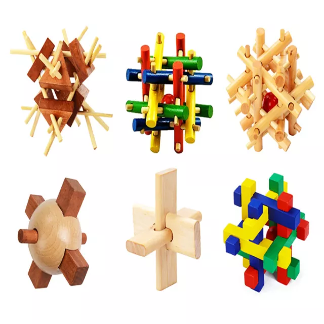 IQ Brain Teaser Kong Ming Lock 3D Wooden Interlocking Puzzles Magic Game Toy Kid