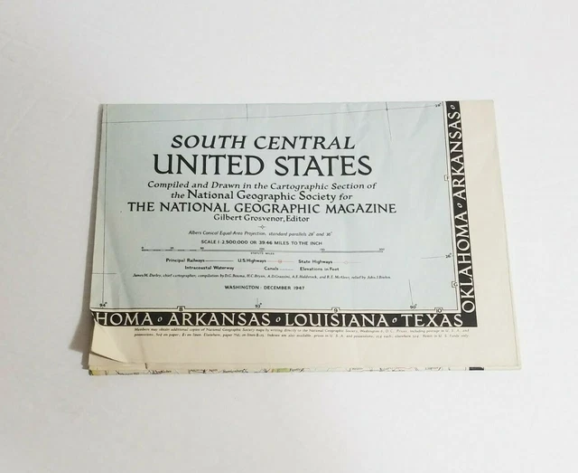 VINTAGE SOUTH CENTRAL UNITED STATES MAP National Geographic December