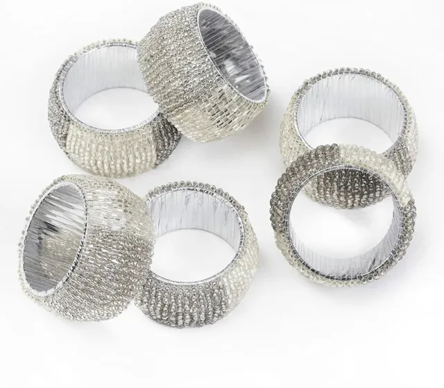 Penguin Home® 6er Set handgefertigte Serviettenringe aus Glas Perlen Halter