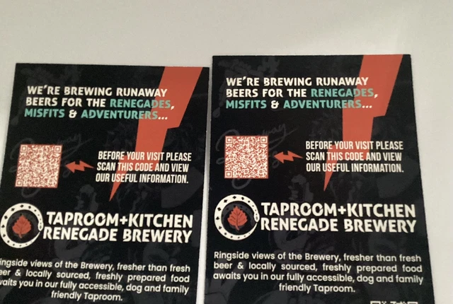 2 X RENEGADE Brewery Tour Vouchers CHRISTMAS XMAS GIFT 2