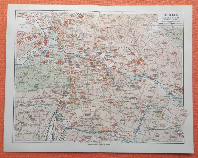 BERLIN Innere Stadt   Stadtplan 1909  Tiergarten Unter den Linden Grunewald