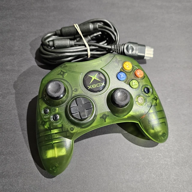 Original Xbox OEM S Type Clear Halo Green Controller w/ Breakaway Cable TESTED