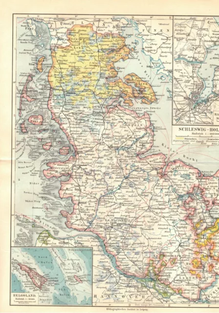 Schleswig - Holstein, alte historische Landkarte, Lithographie um 1900 (L312)