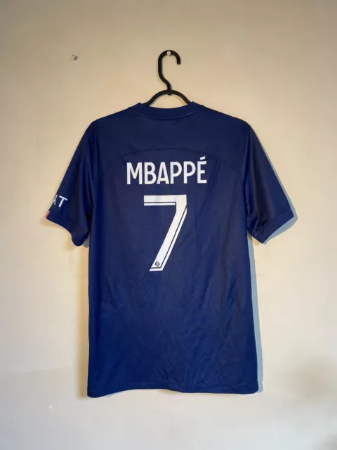 PSG 2022/23 home football shirt w/Mbappe nameset.