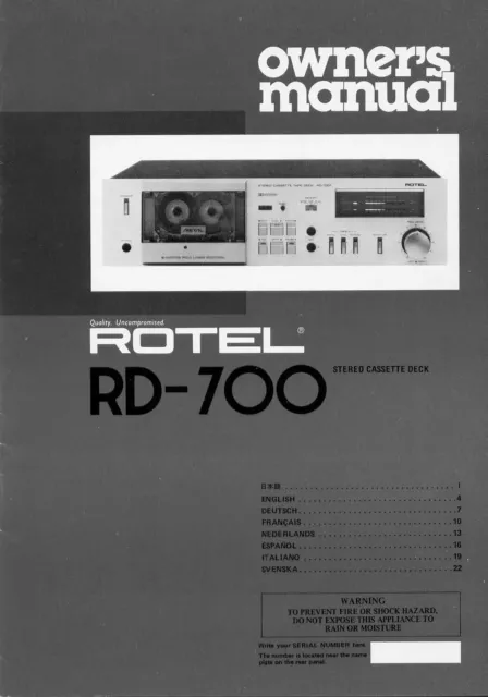 Bedienungsanleitung-Operating Instructions pour Rotel RD-700