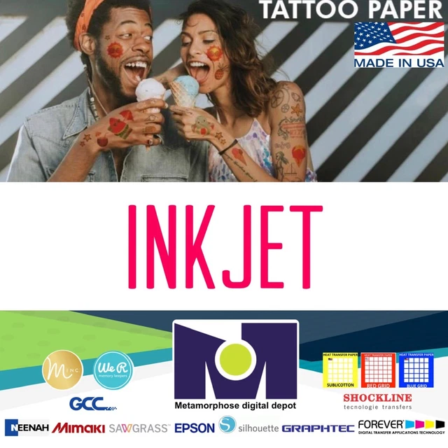 DIY INKJET PRINTABLE Temporary Tattoo Paper 15 Sh 8.5”x11” Pack, Long