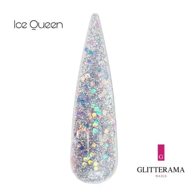 ICE QUEEN glitter coloured acrylic powder Glitterama Nails silver iridescent