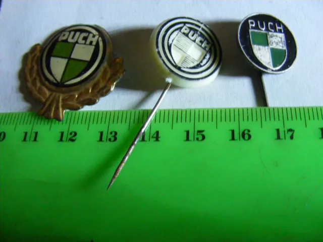 Lot of 3 different PUCH  motorcycle very old pin badges.