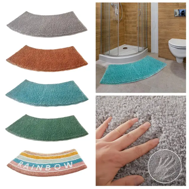 Curved Shower Mat Fan Shaped Foot Rug Carpet Soft Plush Bath Rug Curved Bath Mat