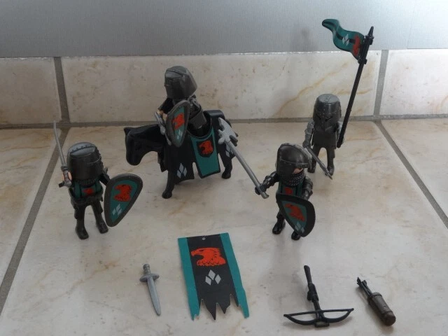 Playmobil château lot de 4 chevaliers du faucon rouge 4873 à cheval