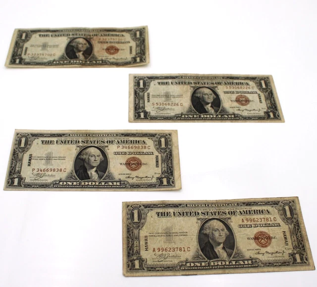 1935A Silver Certificate Hawaii Overprint Note Brown Seal 1 USD Lot of 4 #C218-9
