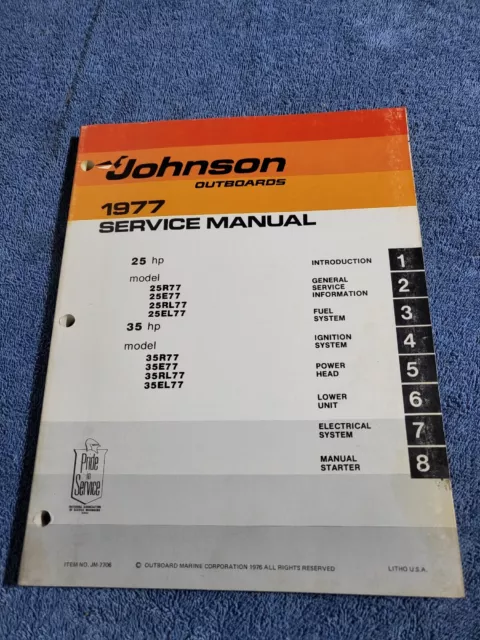 1977 JOHNSON OUTBOARD Boat Motors SEA HORSE 25 & 35hp MODELS SERVICE MANUAL