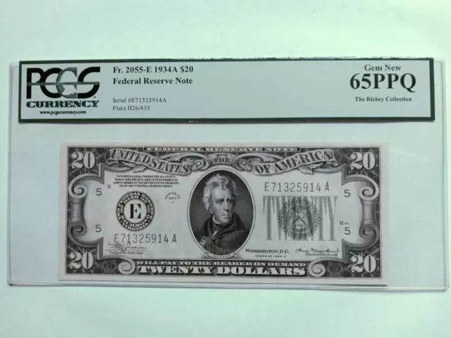 FR 2055 E 1934 A $20 Federal Reserve Note Richmond Virginia PCGS Gem New 65 PPQ