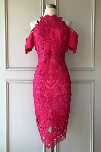 thurley : flower bomb lace cold shoulder dress fuchsia size: 6.8 -NEW- $599