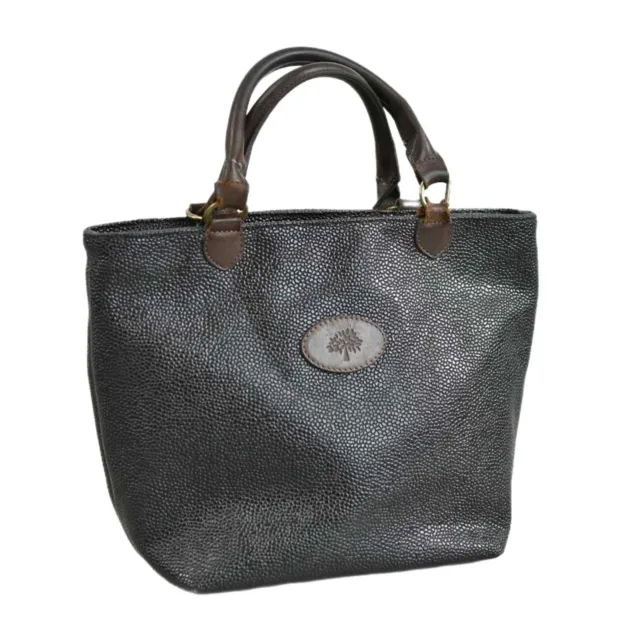 Mulberry England | Black Pebble Leather & Brown Accent Top Handle Tote Bag