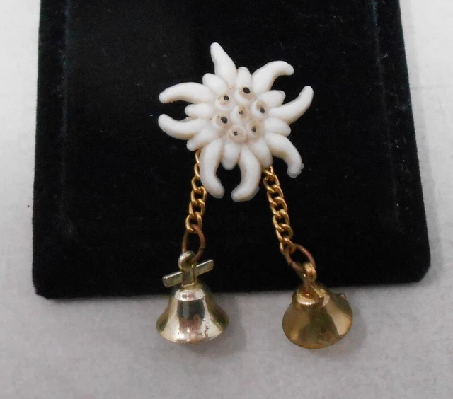 Broche Vintage Edelweiss Blanche - Fleur Plastique Ancienne - Bijou Rétro Français