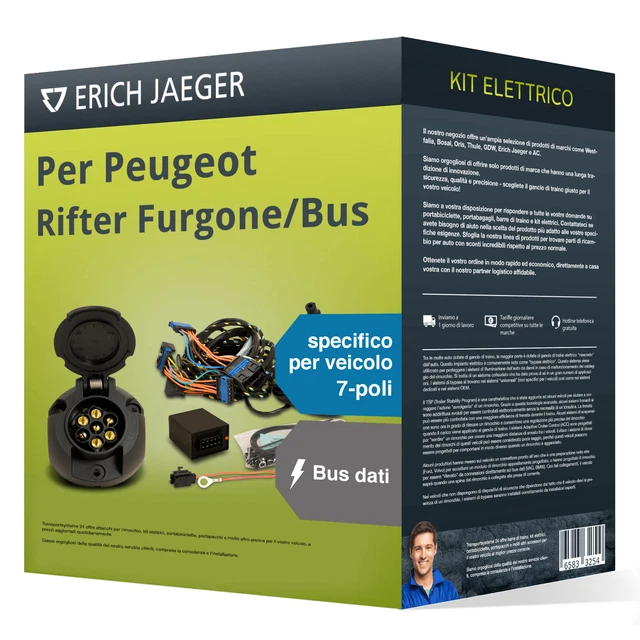 e-kit specifico 7 poli adatto per PEUGEOT Rifter Furgone/Bus 18- Jaeger Nuovo