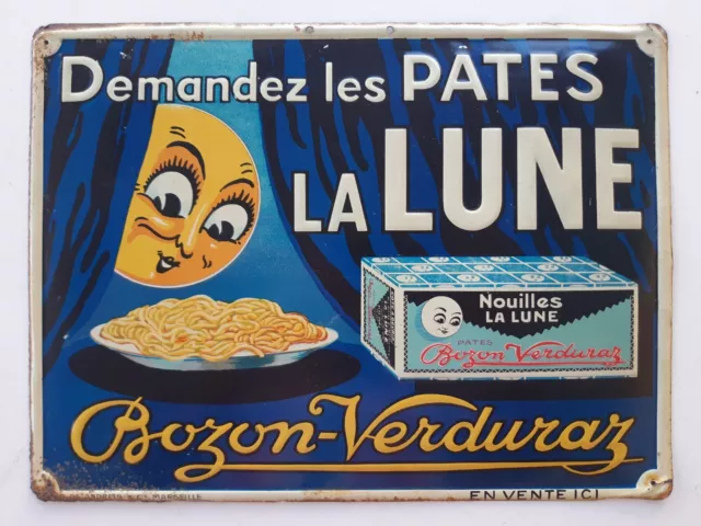 Ancienne tôle publicitaire lithographiée Pâtes LA LUNE Bozon-Verduraz SAVOIE 73