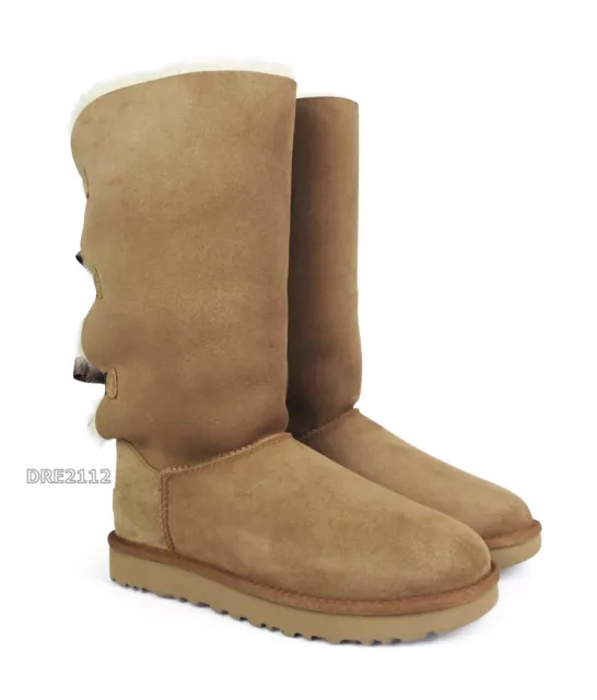 UGG Bailey Bow Tall II Triple Chestnut Suede Fur Boots Womens Size 10 *NIB* 3