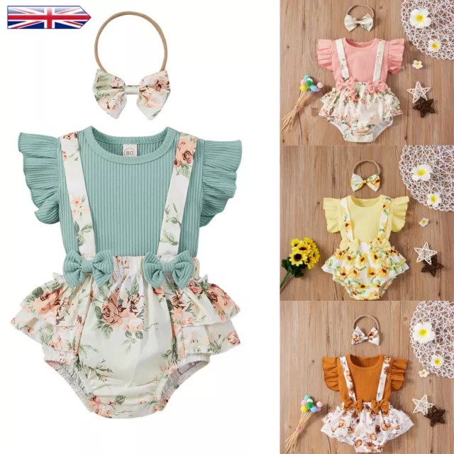 3Pcs Newborn Baby Girls Summer Clothes Outfits Tops Floral Shorts Headband Set