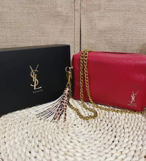Yves Saint Laurent YSL Red cosmetic Bag Converted Pouch clutch Crossbody