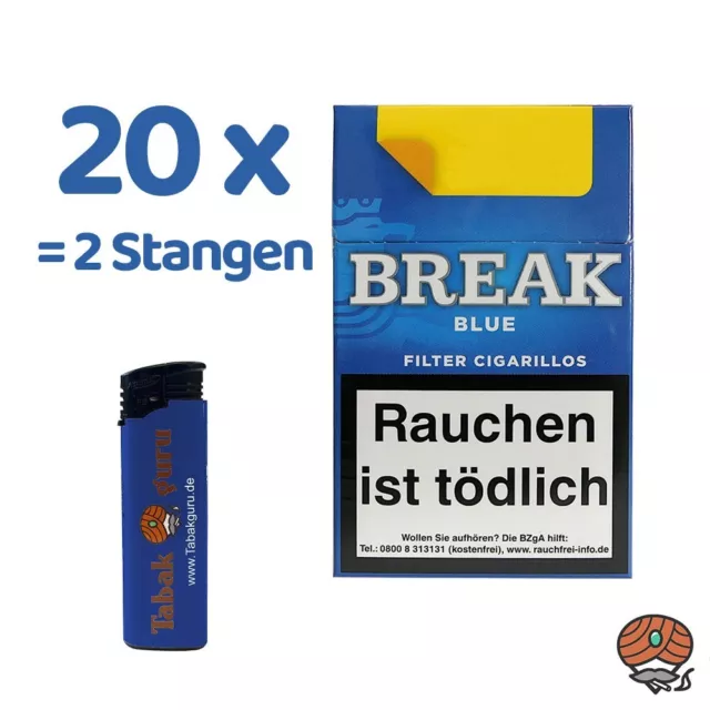 2 Stangen Break Blue Filter Zigarillos (20 Schachteln à 17 Zigarillos) + Feuerz.