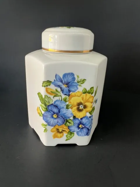 Vtg AK KAISER Floral Pansy Porcelain MCM 1960s West Germany Tea Caddy Canister