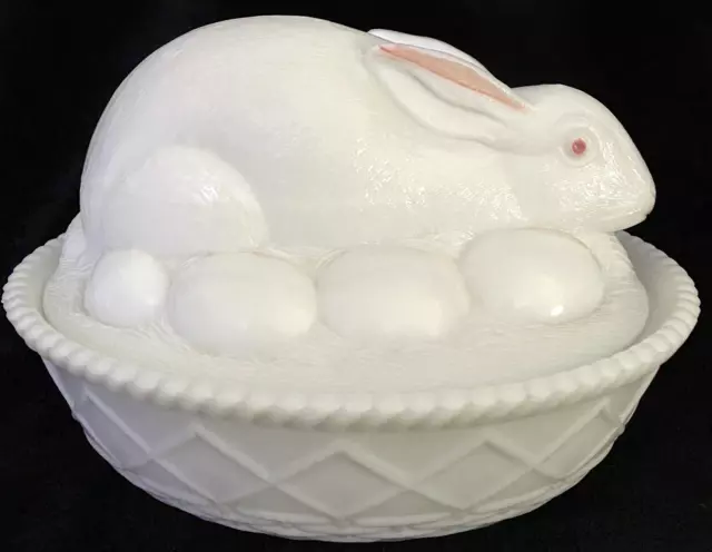 Westmoreland Milk Glass Bunny Rabbit on Nest Trinket Box or Candy Dish