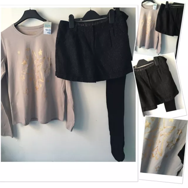Nutmeg girls party sparkle winter shorts & new tags prk top & M&S tights 12-13 y