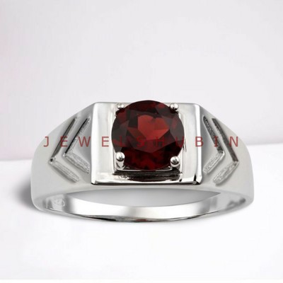 APS Naturel Gemme Grenat Avec 925 Bague en Argent pour Hommes #AP419 