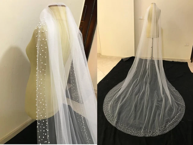 Wedding veil pearls edge ivory 3 meters long