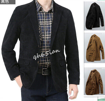 Mens Corduroy Suit Jacket Smart Casual Lapel Cord Blazer Coat Vintage XL