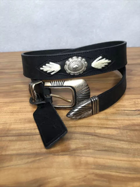VTG Billy Belts California Western Black Leather Belt Silver Conchos Size 34 USA