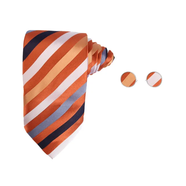 Y&G A1037 Orange blue striped Tie gift for holidays silk mens tie cufflinks set