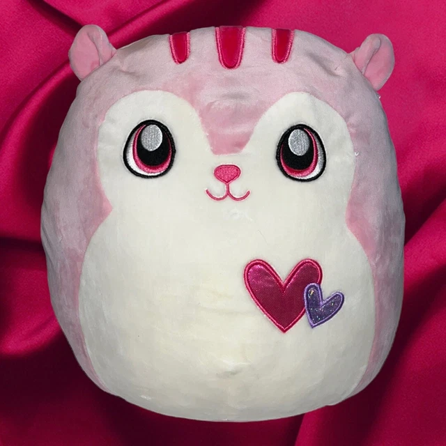 Squishmallow Sarah The Squirrel Pink Purple Hearts Plush Doll Pillow 13”