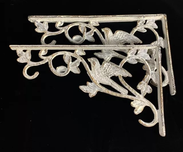 2 Vintage Cast Iron Shelf Brackets Corbels WALL ART Scroll Bird Victorian