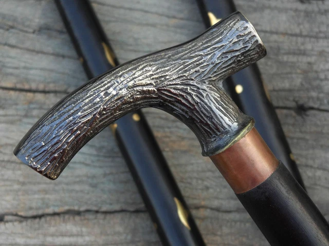 Solid Old Brass Derby Head Gentleman's Vintage Cane Walking Black Wooden Stick