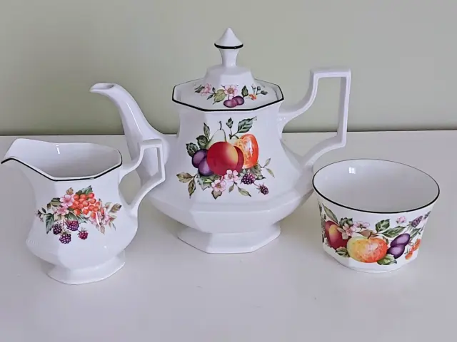 Johnson Brothers Fresh Fruit Pattern Teapot, Milk Jug & Sugar Bowl (Unused)!!