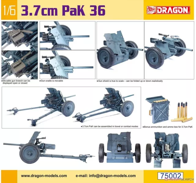 DRAGON 75002 1/6 Scale WWII German 3.7cm PaK 35/36 Model Kit