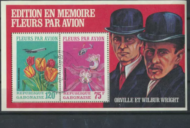Orville & Wilbur Wright Souvenir Sheet (Cancelled) Gabon #C111a Planes Flowers