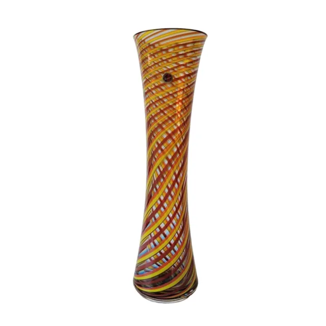 Vintage Swirl Striped Tall Glass Vase Signed Art Studio Murano Venetian
