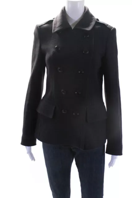Burberry Brit Womens Double Breasted Collared Belted Coat Navy Blue Wool Size 6