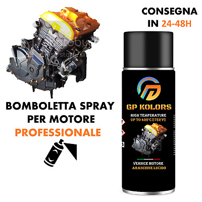 Bomboletta Spray Motore Moto ARANCIONE LUCIDO Alta Temperatura 400°C