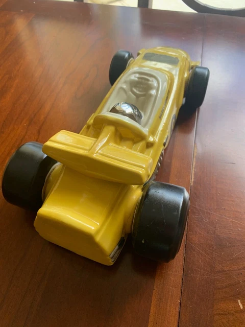 Mario Andretti 9 Race Car Decanter Kentucky Bourbon Empty No Alcohol Yellow VTG