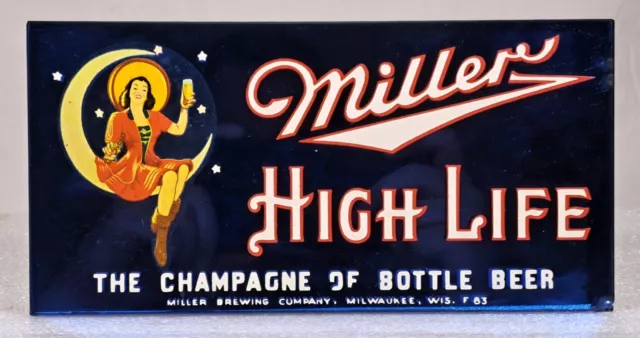 Old Miller Beer Cobalt Blue Glass Back Bar Sign Miller Brewing Co. Milwaukee WI