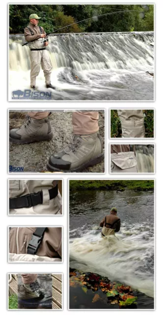 Bison Breathable Chest Waders Complete With Felt Or Rubber Sole Mk2 Wading Boots