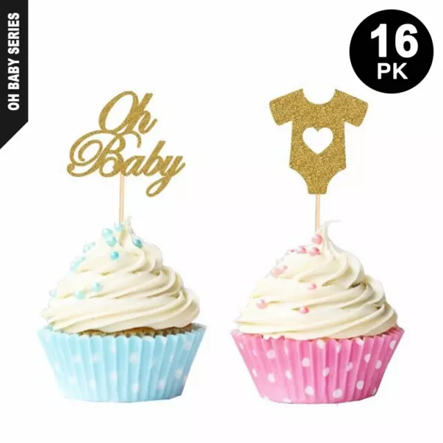 16pk Oh Baby Cupcake Toppers | Gender Reveal Baby Shower Birthday Party Decor