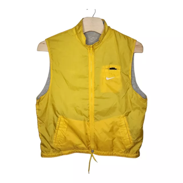 VTG Nike Bright Yellow Ripstop Nylon REVERSIBLE Cotton Gray Zip Running Vest XXL