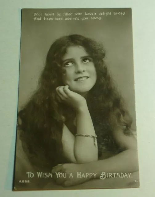 S083 HAPPY BIRTHDAY Young Girl LONG HAIR Rotary REAL PHOTO Postcard 1911
